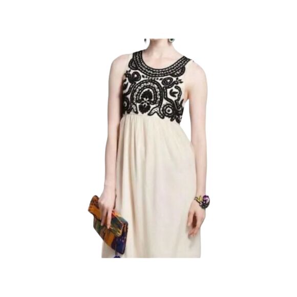 Anthropologie Vineet Bahl Ivory Black Beaded Embellished Tulle Dress Size large - Picture 2 of 14